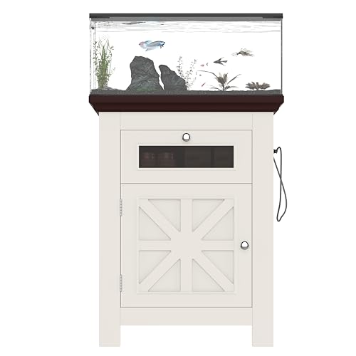 10-15 Gallon Aquarium Stand with Power Outlet (4 AC & 2 USB), Heavy Duty Fish Tank Stand with Adjustable Shelves, Storage Cabinet for Turtle Tank & Reptile Terrarium, 200LBS (10-15-Beige Brown) - size: 10-15-Beige Brown