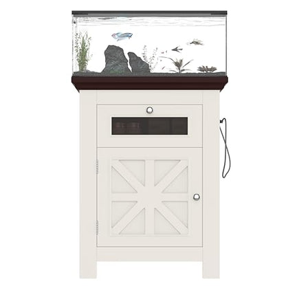 10-15 Gallon Aquarium Stand with Power Outlet (4 AC & 2 USB), Heavy Duty Fish Tank Stand with Adjustable Shelves, Storage Cabinet for Turtle Tank & Reptile Terrarium, 200LBS (10-15-Beige Brown) - size: 10-15-Beige Brown