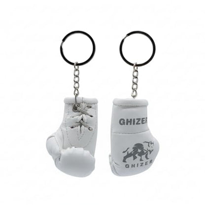 Mini Boxing Gloves Keychain (1 pcs) Premium PU Leather, Sports Lover Gift, Bag Accessory, Car Hanging for Men & Women - color: White