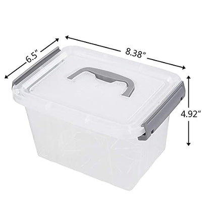 Vababa 6-Pack 3 L Clear Plastic Latch Storage Boxes with Gray Lids - size: 3 Quart