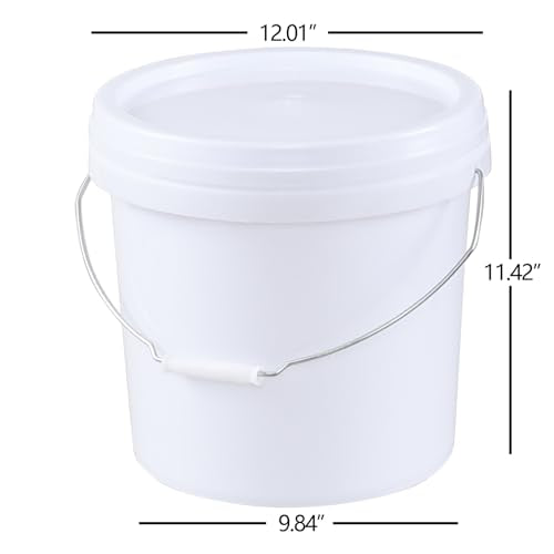 4-Gallon White Bucket Pail Container with AirTight Lid, Food Grade All Purpose Bucket with Metal Handle, BPA Free, 4 Packs
