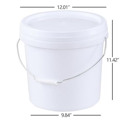 4-Gallon White Bucket Pail Container with AirTight Lid, Food Grade All Purpose Bucket with Metal Handle, BPA Free, 4 Packs