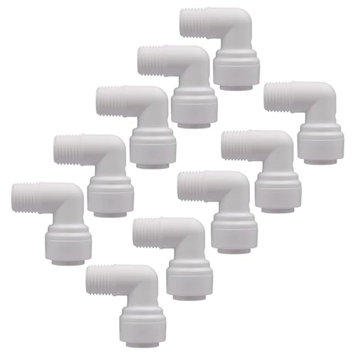 10 PCS 1/4" Male x 3/8" OD Push to Connect Tube Fitting - Quick Connect for Water Purifiers, Drinks Dispenser & Filtration Systems (Elbow Type) - style: 1/4" Male x 3/8" elbow connect(10)