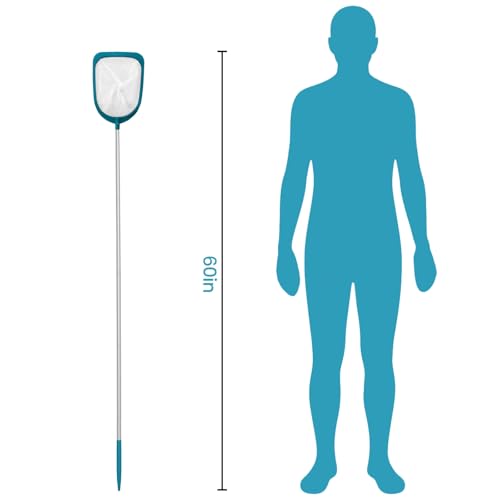 Pool Skimmer Net with Adjustable 48" Aluminum Pole, Fine Mesh Medium-Depth Net for Above Ground Pools, Ponds, Hot Tubs, Spas and Fountains for Leaf and Debris Removal - size: 5ft pool skimmer with pole