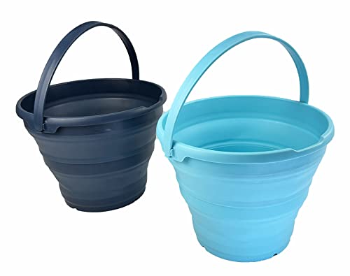 SAMMART 10L (2.6 Gallon) Collapsible Plastic Bucket - Foldable Round Tub - Portable Fishing Water Pail - Space Saving Outdoor Waterpot, Size 33cm Dia (Jade + Leaf Blue (Set of 2)) - color: Jade + Leaf Blue (Set of 2)