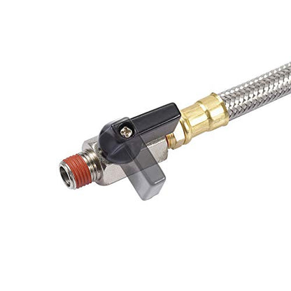 Extended Tank Drain Valve Assembly Kit Flexible Braided Steel Tube 10 inch 1/4 Inch NPT Pipe Fitting for Air Compressor - size: 10 Inch