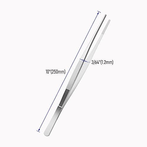 10 Inch Stainless Steel Tweezers, with Straight Round Blunt Serrated Tip, 3/64 Inch Thickness Stainless Steel, Multipurpose Daily Garden Home Lab Craft Repairing Tool - size: 10"L(3/64"T)