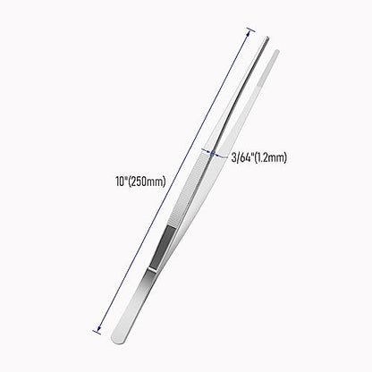 10 Inch Stainless Steel Tweezers, with Straight Round Blunt Serrated Tip, 3/64 Inch Thickness Stainless Steel, Multipurpose Daily Garden Home Lab Craft Repairing Tool - size: 10"L(3/64"T)
