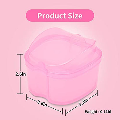Dental Orthodontic Retainer Container Cleaning Case,Denture Bath Box Case Cup Holder, Mouthguard Storage Soaking Case - Pink - color: Transparent Pink