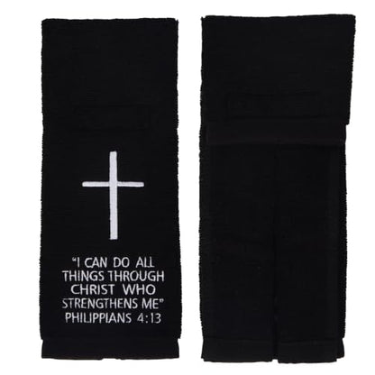 White Cross Football Towel, Cotton Sports Quarterback QB Towels with Hook Loop Closure for Men, Youth, Boys, Adults - color: Philippians 4:13（black）