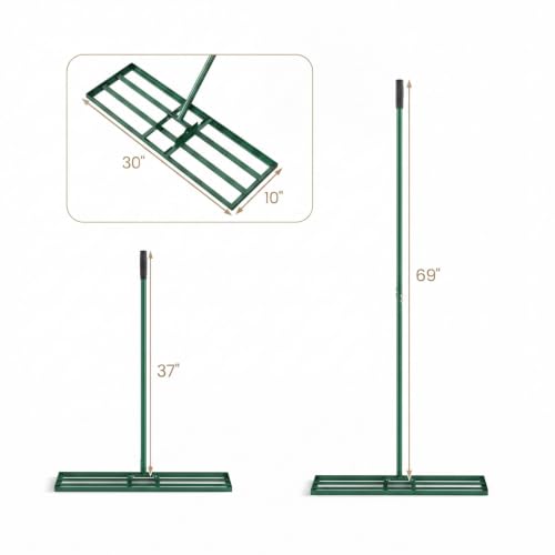 COSTWAY 30x10 Inch Lawn Leveling Rake, Soil Sand Dirt Leveling Tool, Ground Leveler for Yard, Landscape, Garden, Pasture (Green, 30"x10") - color: Green