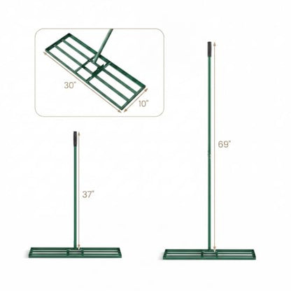 COSTWAY 30x10 Inch Lawn Leveling Rake, Soil Sand Dirt Leveling Tool, Ground Leveler for Yard, Landscape, Garden, Pasture (Green, 30"x10") - color: Green