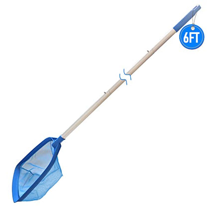 Swimming Pool Leaf Skimmer Net, with 5 Sections Telescopic Aluminum Pole & Nylon Medium Fine Mesh Pool Net, Pool Cleaning Tool for Removing Leaves & Debris - size: Pool Skimmer with Pole