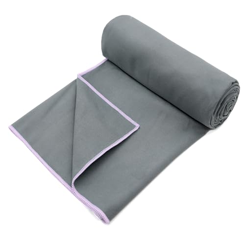 Eunzel Hot Yoga Mat Towel, Ultra-Absorbent Microfiber 72" x 26.5" - color: Gray/ Purple