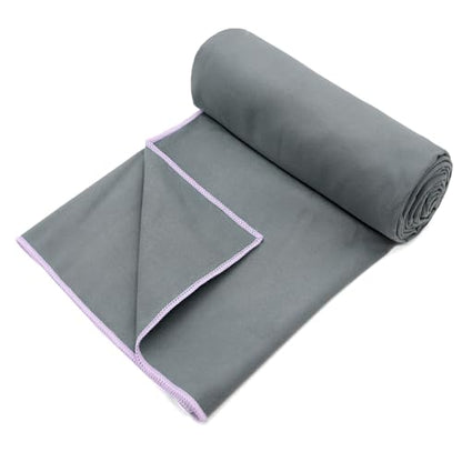 Eunzel Hot Yoga Mat Towel, Ultra-Absorbent Microfiber 72" x 26.5" - color: Gray/ Purple