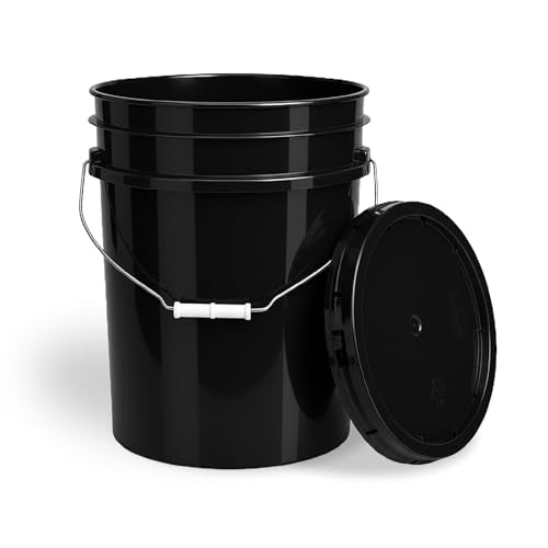 5 Gallon Bucket - Food Grade Bucket with Airtight Gasketed Tear Strip Lid, BPA-Free, Heavy-Duty 90 Mil HDPE Plastic Pail, Bulk Storage, Durable Container, Made in USA - Black, 1 Pack - color: Black, size: 1 Pack