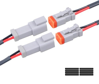 2Pack 2-Pin Waterproof DT Connector Male and Female Wire Connectors with 16AWG 105℃ 600V Wires and Heat Shrink Tubes, Applicable for Automotive Electrical Connections - size: 2-pin/2pack