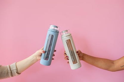 Ello Syndicate 20oz Glass Water Bottle with Flip Lid and Sleeve, Tech Blue - color: Tech Blue, size: 20 Ounces
