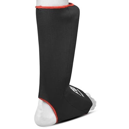 Muay Thai Shin in Step, Kickboxing MMA Boxing Training Elasticated Breathable Leg Foot Guard Socks Pair - color: Black, size: Medium
