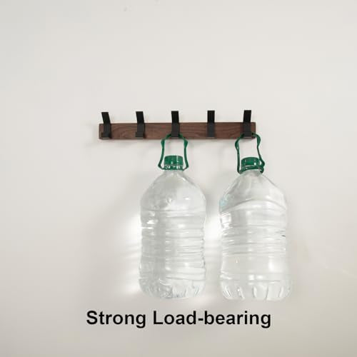 Coat Rack Wall Mount - 16.9 Inches Coat Rack Wall Mount with 5 Hooks Walnut Wood Coat Hooks Wall Mounted Rustproof Coat Hanger Black Aluminum Wall Hooks for Hanging Coat Hat Backpack Key - size: 5 Hooks
