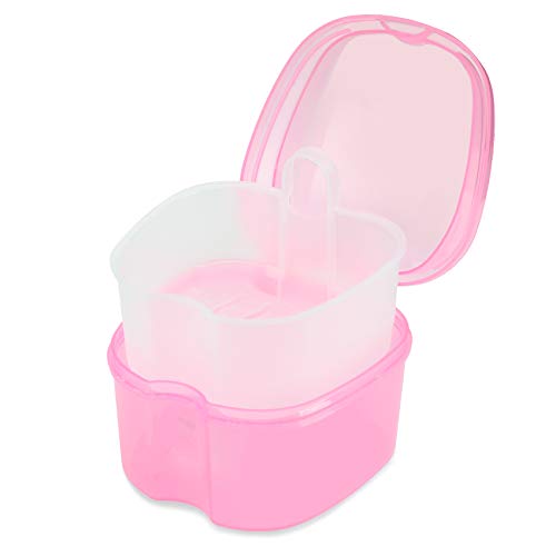 Dental Orthodontic Retainer Container Cleaning Case,Denture Bath Box Case Cup Holder, Mouthguard Storage Soaking Case - Pink - color: Transparent Pink