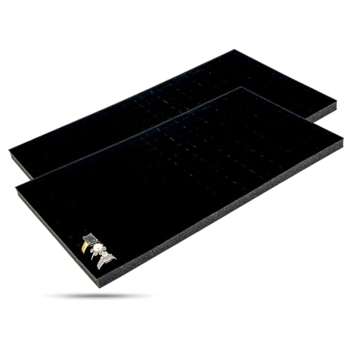 2-Pack 144-Ring Holders Velvet Foam Padding Jewelry Inserts - Tray/Case Liners - Retail Display, Storage (Black) by The Display Guys - color: Black, size: Ring Slots - 144