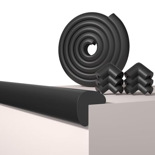 Baby Proof Edge Corner Protector, 6.56FT 0.47''Th L-Shape Furniture Corner & Edge Safety Bumpers with 6 Corners, Pre-Taped, Soft NBR Rubber Foam Desk Edge Cushion Wall Corner Protector（Black） - color: Black, size: 0.47''Th (6.56ft)