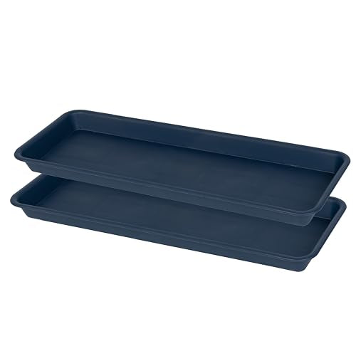 2 Pack Plastic Plant Trays, Rectangular 14 inch, Indoor/Outdoor Plant Water Drip Trays for Flower Pot Planter, Windowsill (6.8 x 14.5'', Blue) - color: Blue, size: 14.5'' x 7'' x 1.3'' (2 pack)