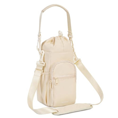 sportsnew 40oz Insulated Crossbody Water Bottle Bag Gym Hiking Phone Pocket - color: Beige