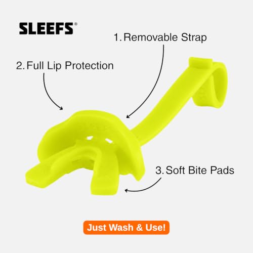 SLEEFS Kids Football Mouthguard with Strap for Teeth and Impact Protection - color: Safety Yellow, size: Kids