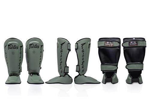 Fairtex SP7 Lightweight Shin Guards, Detachable Syntek Leather Shin Pads - color: Green Olive, size: Medium