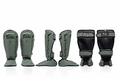 Fairtex SP7 Lightweight Shin Guards, Detachable Syntek Leather Shin Pads - color: Green Olive, size: Medium