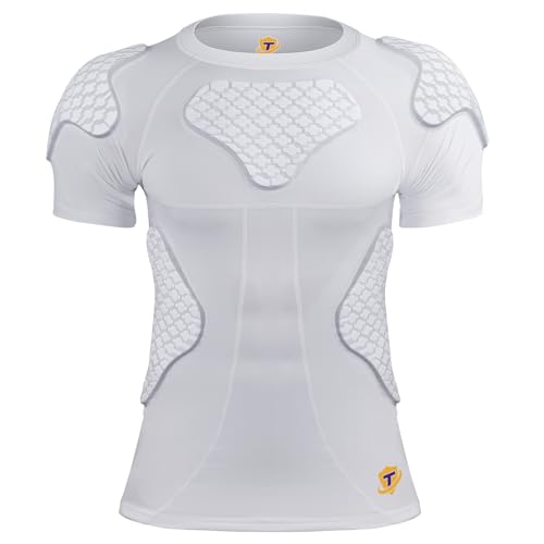 New Football Rib Chest Protector Shirt Padded Compression Shirts 6 Pads Adult Sizes Dark Black - color: White, size: Large