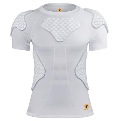 New Football Rib Chest Protector Shirt Padded Compression Shirts 6 Pads Adult Sizes Dark Black - color: White, size: X-Large
