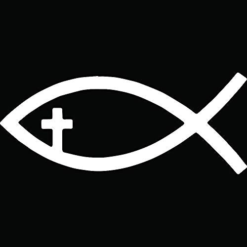 Transparent Decal Stickers of Religion Fish Christian Cross (White) Premium Waterproof Vinyl Decal Stickers for Laptop Phone Accessory Helmet Car Window Mug Tuber Cup Door Wall Decora ANDauto036040WH