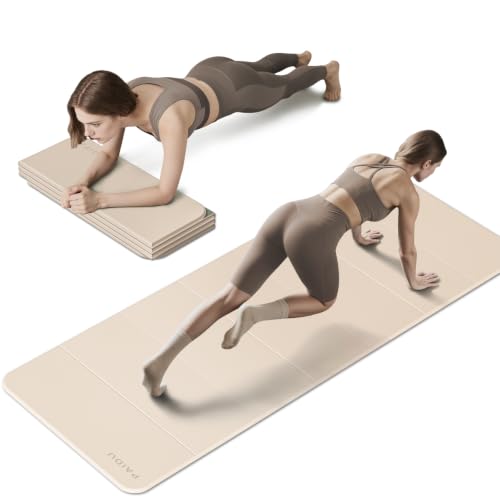 PAIDU Foldable Yoga Mat 10MM Thick SGS Certified TPE 75x26" Portable | Non-slip, extra thick & wide, foldable & portable. Ideal for yoga, Pilates & home gym workouts. - color: Beige+Dark Gray