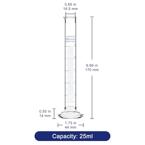 4-Pack Borosilicate Glass 25 ml Heavy Wall Graduated Cylinder Measuring Cylinder - size: 25 ml