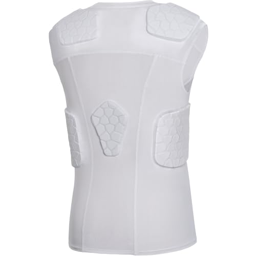 COOLOMG Youth Football Padded Shirt Chest Rib Protector - color: White-6pad, size: Medium