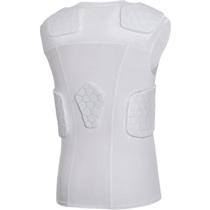 COOLOMG Youth Football Padded Shirt Chest Rib Protector - color: White-6pad, size: Large