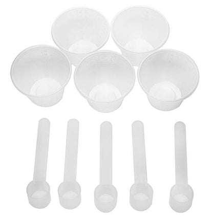 EISCO 5PK Cup and Scoop Set - 25ml Cups & 2.5ml Scoops (1/2 Teaspoon) - Graduated - Polypropylene - Great For Measuring