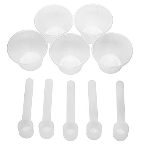 EISCO 5PK Cup and Scoop Set - 25ml Cups & 2.5ml Scoops (1/2 Teaspoon) - Graduated - Polypropylene - Great For Measuring