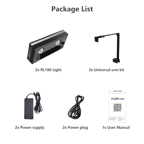 2PCS RL180 WiFi Full Spectrum Marine Led Lights with Arm Kit, Reef Aquarium Led Lighting 120CM-150CM Marine Reef Aquarium Fish Tank - size: 2 Light with Arm kit