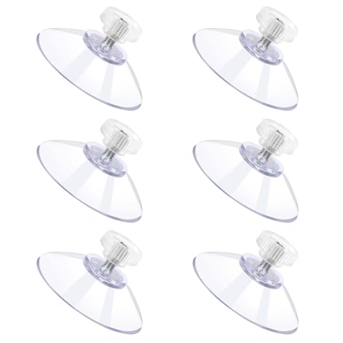 Mozeat Lens 6 PCS Suction Cups for Glass, 32mm Strong Suction Cup with Metal Screw Rods and Nuts Clear PVC Heavy Duty Plastic Sucker Pads Holder Without Hooks for Bathroom Wall Door Window Car Shade