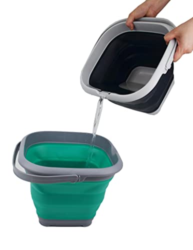 SAMMART 8.5L (2.2 Gallon) Collapsible Square Handy Bucket/Foldable SquareWater Pail/Portable Tub with Handle. Size 31cm (Square) (Grey/Bluish-Green) - color: Grey/Bluish-green