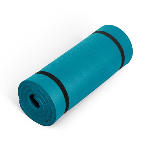 CAP 1" Extra Thick Yoga Mat, Exercise Mat with Strap, Multiple Colors - color: Teal