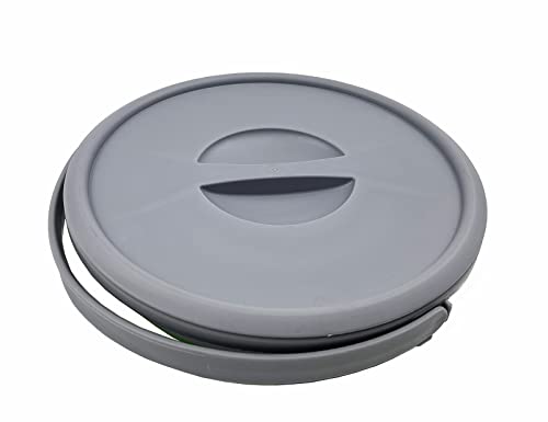 SAMMART 5.5L (1.4 Gallon) Collapsible Plastic Bucket with Lid - Foldable Round Tub with Lid - Portable Fishing Water Pail - Space Saving Outdoor Waterpot. (Grey/Bamboo Green)