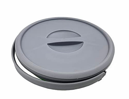 SAMMART 5.5L (1.4 Gallon) Collapsible Plastic Bucket with Lid - Foldable Round Tub with Lid - Portable Fishing Water Pail - Space Saving Outdoor Waterpot. (Grey/Bamboo Green)