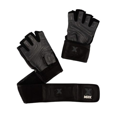 MRX Weight Lifting Pro Level Gloves with 18 Inches Long Wrist Strap Gym Workout Exercise & Fitness in - color: Black Grey, size: XX-Large