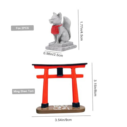 Japanese Decor, Resin Simulation Torii Gate and Fox Statue, Mini Zen Garden Accessories for Bonsai, Sand Table, Garden, Aquarium, Fish Tank Fox Statue Figurine Torii Gate