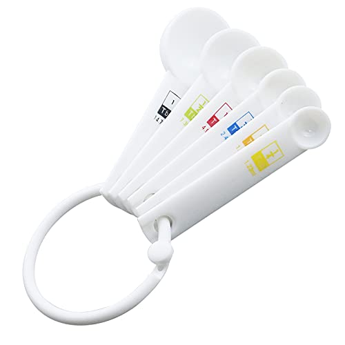6 Pieces Measuring Spoon Set White Plastic Kitchen Measuring Tools Set for Kitchen Cooking Baking,1/4 Tsp,1/3 Tsp,1/2 Tsp,1 Tsp,1/2 Tbs,1 Tbs